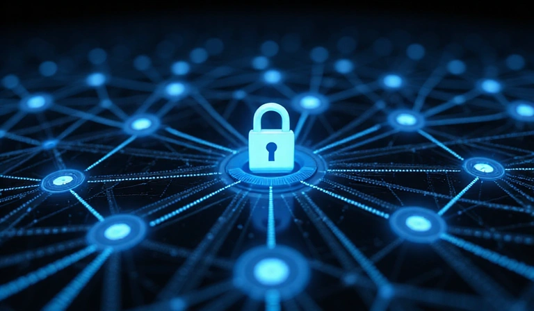 Biztonságos adattovábbítás szimbolikus képe, titkosított hálózati kapcsolatokkal